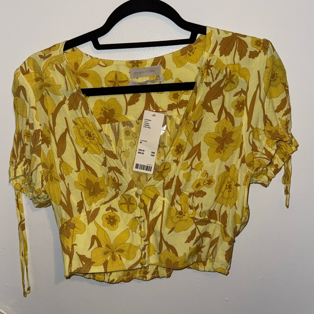 Urban Outfitters Yellow Floral Cropped Blouse
